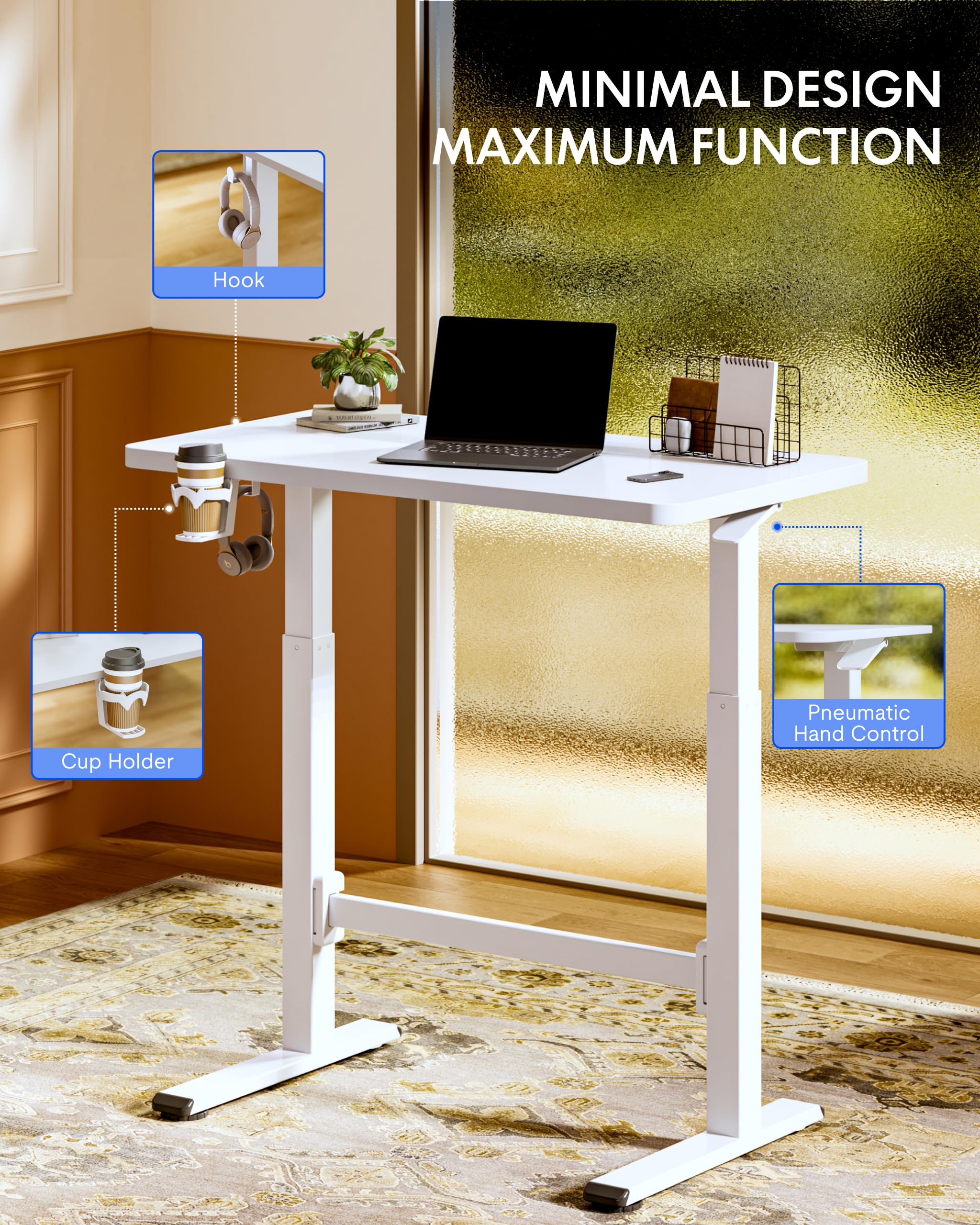 FLEXISPOT H7 Plus Gas Spring Adjustable Standing Desk Mobile Rolling Sit-Stand Table with Wheels Cordless Stand Up Desk — view 4