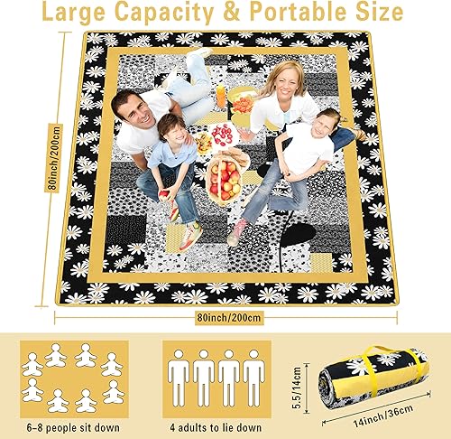 Miniatura 3 de Manta de picnic extra grande impermeable plegable (80 x 80 pulgadas), manta de playa impermeable a prueba de arena, 3 capas para el aire libre