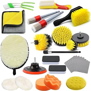 28Pcs Car Detailing Brush Set, Car Detailing Supplies, Car Cleaning Kit (Car Detailing Brushes,Drill Brush,Polishing Pads,Wheel Brush,Wash Mitt/Towel,Ceramic Coating Applicator,Suede Cloth)