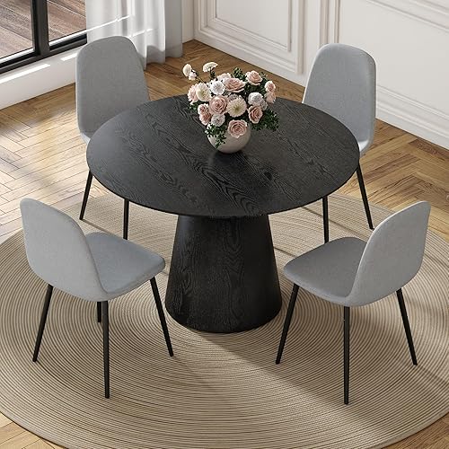 Vista 18 de Juego de mesa de comedor redonda para 4, juego de mesa de comedor pequeña de 45 pulgadas para 4, juego de comedor y sillas de comedor para 4