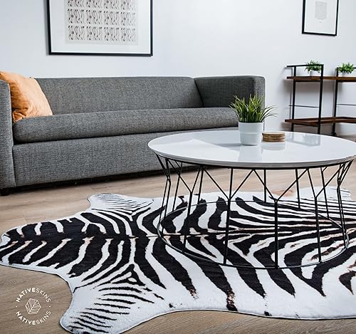 Miniatura 7 de Alfombra sintética con estampado de cebra (4.6 x 6.6 pies)  Alfombra de área para ocultar piel de cebra con rayas de sabana para sala de estar con