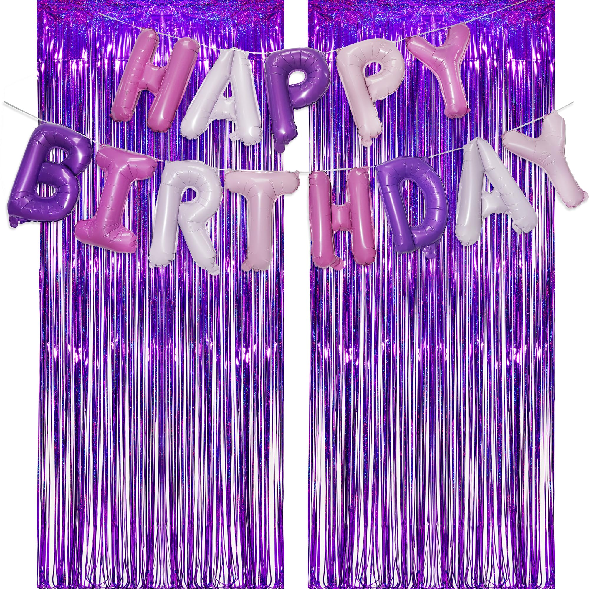 Purple Tinsel Curtain Party Backdrop and Purple Pink Banner for Butterfly Themed Decorations GREATRIL