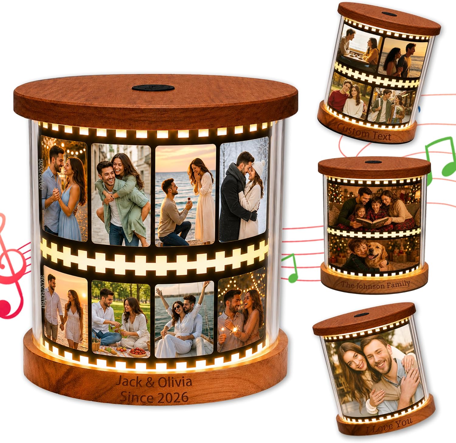 Personalized Photo Night Light, Custom Rotating Music Picture Frame
