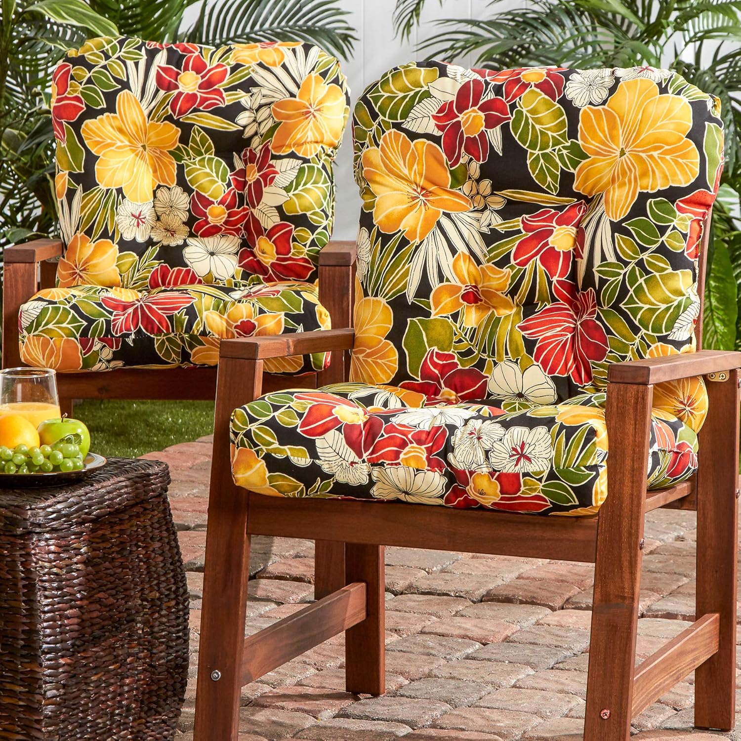 South Pine Porch Outdoor Seat/Back Chair Cushion, Set of 2, Aloha Black Floral 2 Count
