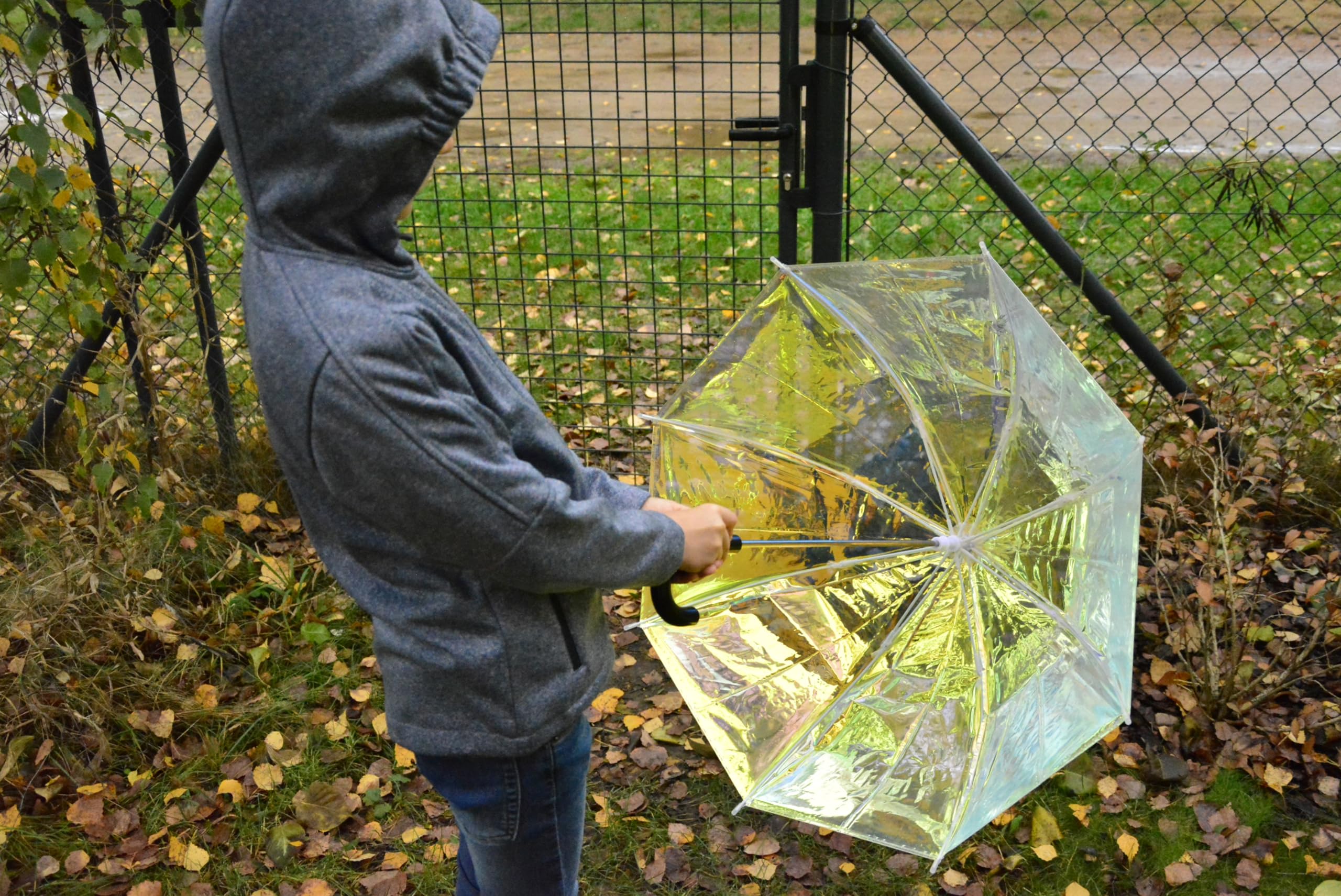 X-brella Shiny Kids - Parapluie pour enfant - Parapluie cloche transparent irisé, Transparent/multicolore, 72 cm, Parapluie pour enfant avec ouverture manuelle