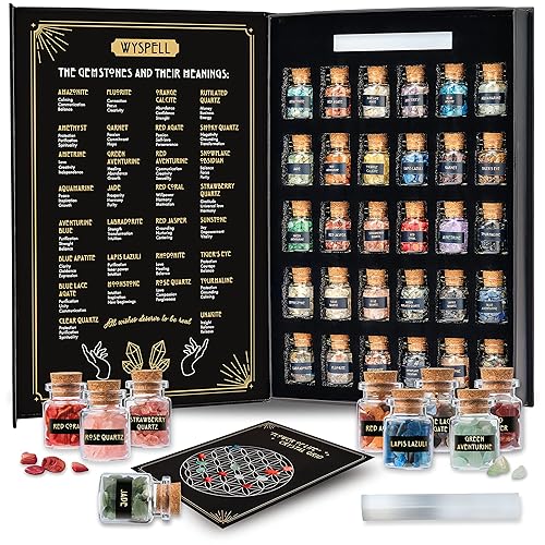 Healing Crystals in Jars 30 PCS - Crystals for Witchcraft - Real Witch Crystals in a Bottle - Altar Witchcraft Stones - Crystal Witchcraft Supplies - Mini Gemstones - Wiccan Supply Tool