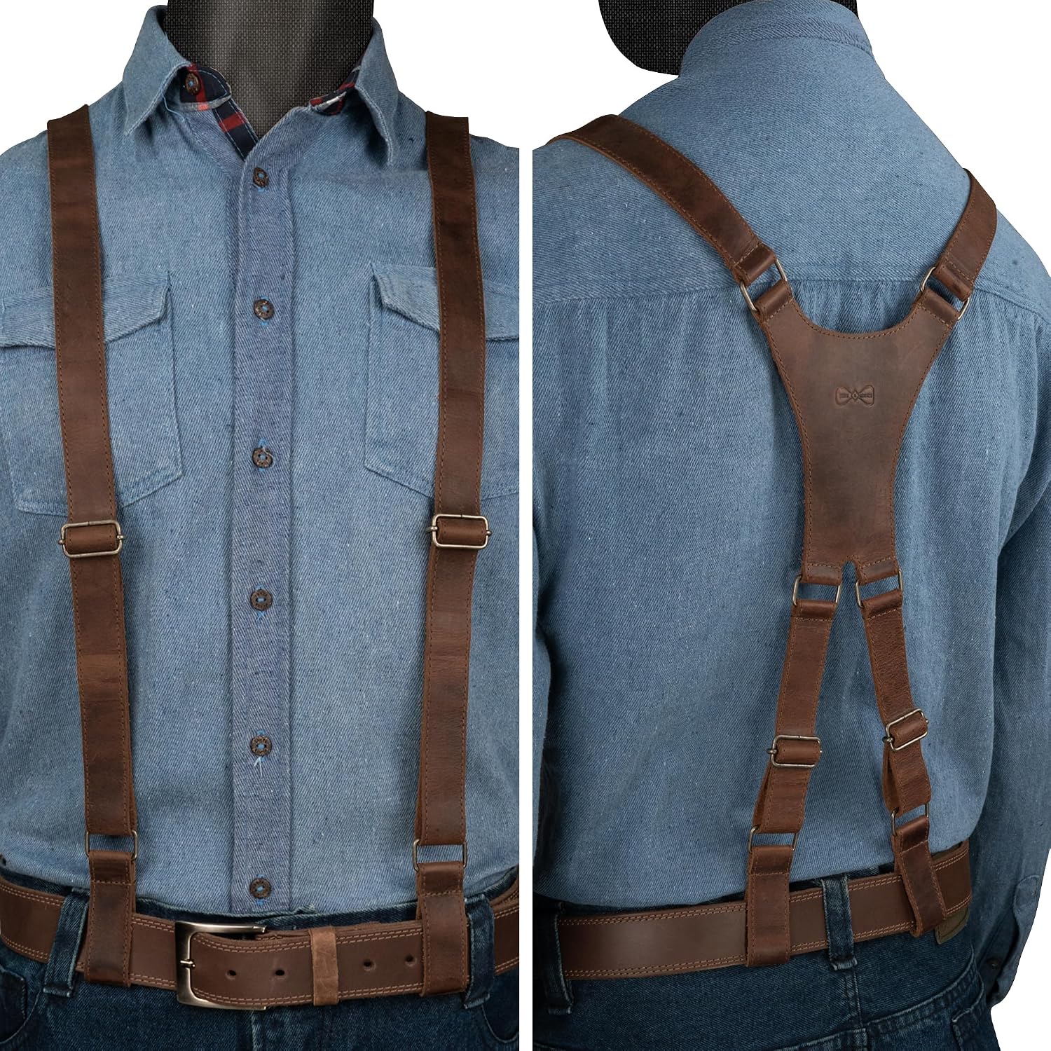 Hide & Groom, X Back Suspender with Belt Loops for Groomsmen, Formal Wear for Weddings, Full Grain Leather, Handmade