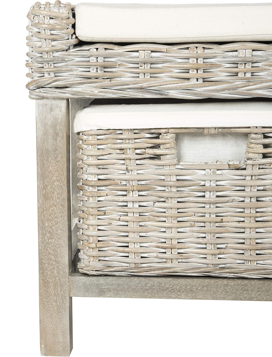 Safavieh FOX6537A Home Collection Kobutsu Rattan Storage Bench, White/Grey Wash