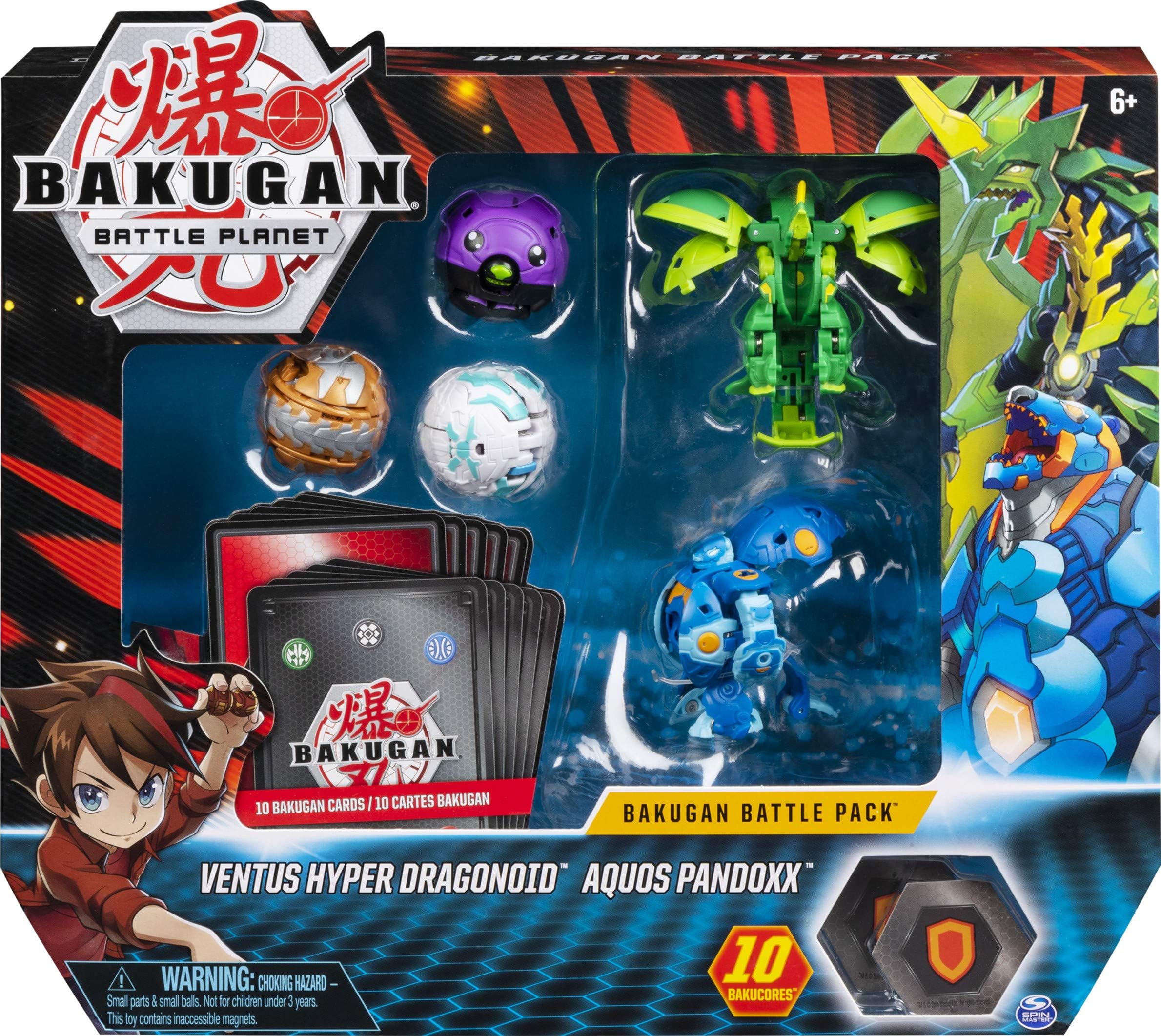 Bakugan, Battle Pack 5-Pack, Ventus Hyper Dragonoid and Aquos Pandoxx, Collectible Cards and Figures, for Ages 6 and Up