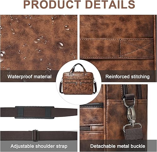 Miniatura 6 de Shrrie Bolsa de mensajero de cuero para hombres y mujeres, bolsa para laptop de 16 pulgadas, resistente al agua