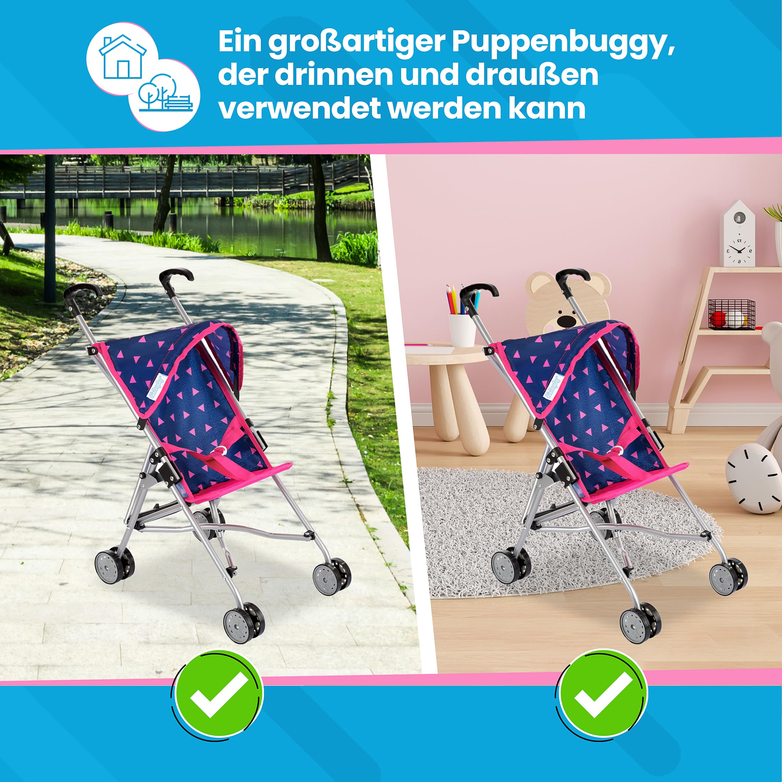 Kinderplay wózek dla lalek, wózek spacerówka – lekka stabilna konstrukcja, wysokość do rączki 54 cm model KP0290T