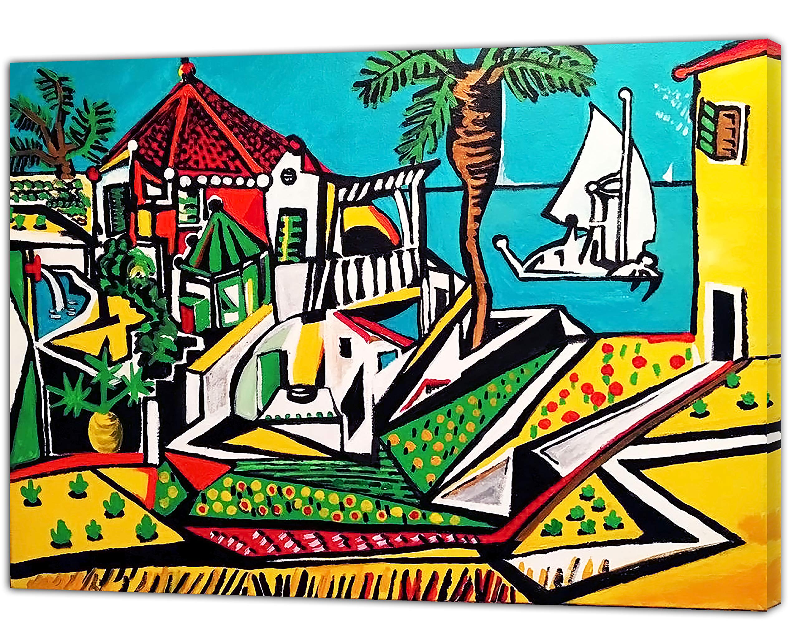 ARTSPRINTS Pablo Picasso Mediterranean Abstract Reproduction Print On Framed Canvas Wall Art Home Decoration 40 x 30 inch(102x 76 cm)-38mm depth