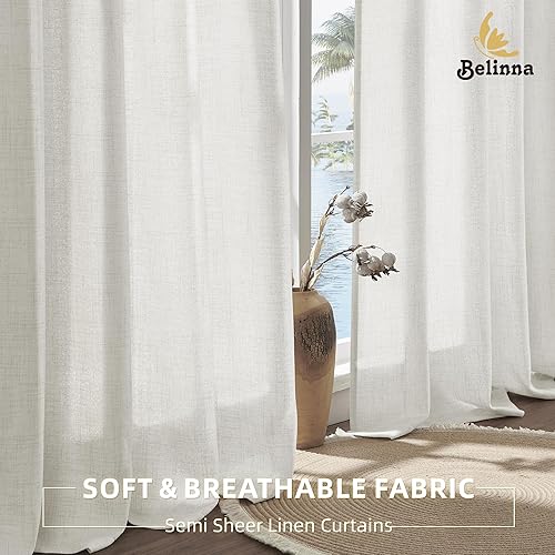 Miniatura 4 de Cortinas de lino con pestaña trasera de 96 pulgadas de largo para sala de estar, cortinas semitransparentes para privacidad para dormitorio,