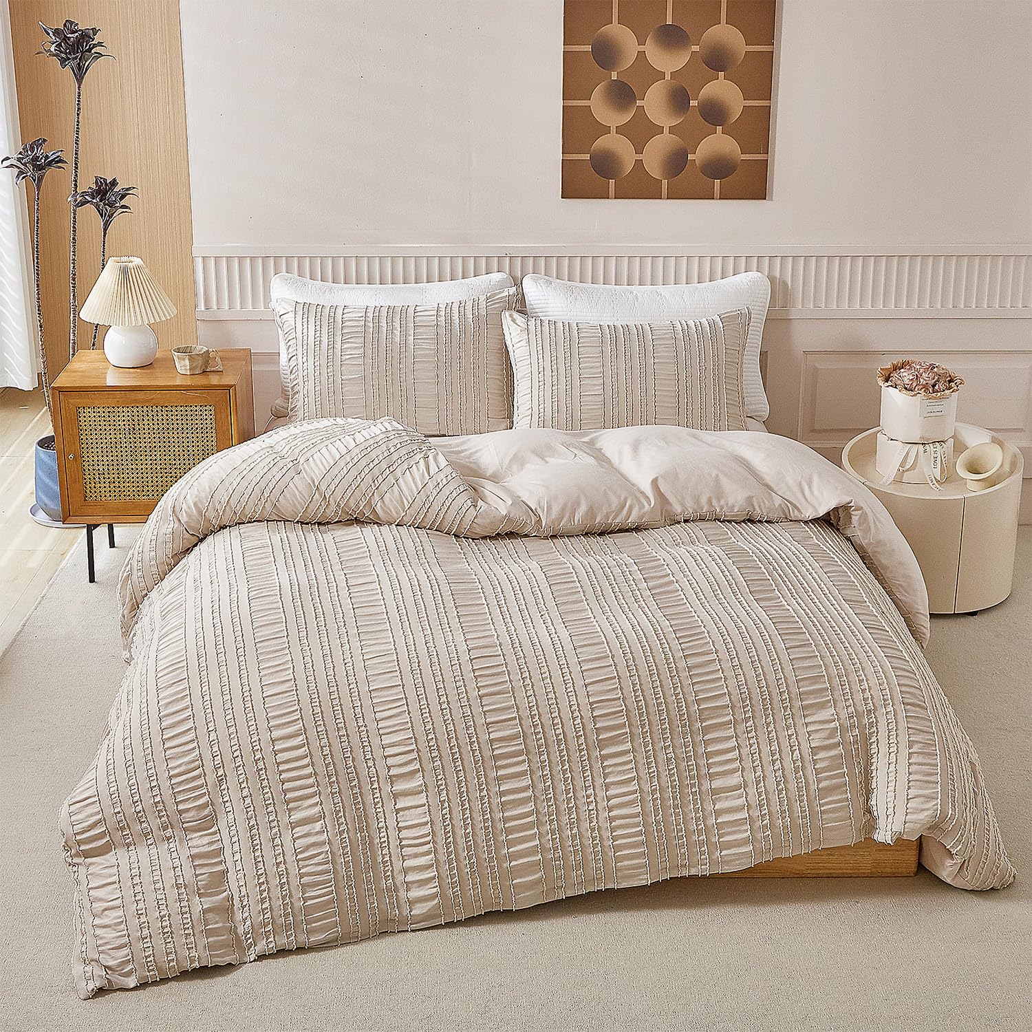 Luofanfei Parure de lit en coton muslin 135 x 200 cm - Violet - Pour l'été - Rafraîchissante - Coton renforcé - Housse de couette - Style bohème doux - Infroissable