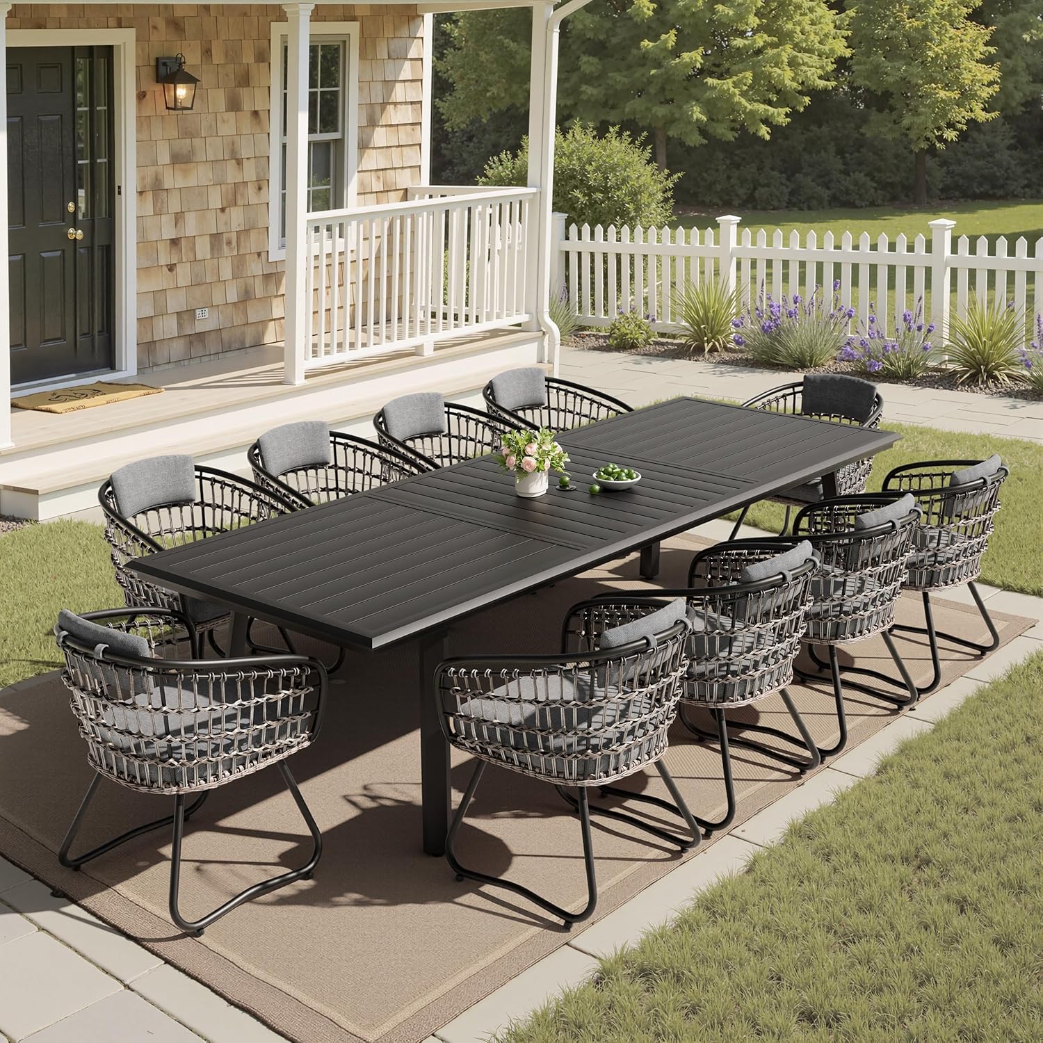 Pellebant Products 5 Piece Patio Dining Set with Folding Chairs and Table Outdoor Dining Furniture with Square Glass Tabletop, Umbrella Hole for Bistro, Garden, Backyard, Deck(Grey)
