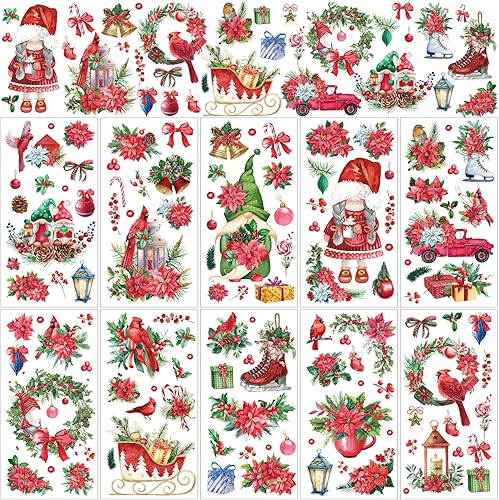 10 hojas de calcomanías de transferencia para manualidades y muebles, calcomanías de transferencia de flores silvestres florales de Navidad,