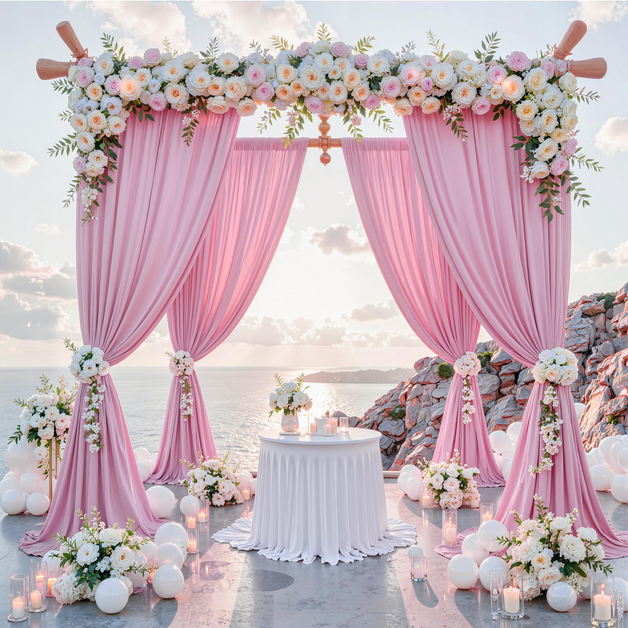 Photo 1 of 10 ft x 10 ft Pink Backdrop Curtains for Parties, Wrinkle Free Baby Pink Photography Backdrop Drapes for Wedding Grils Birthday Baby Shower Bridal Shower Party