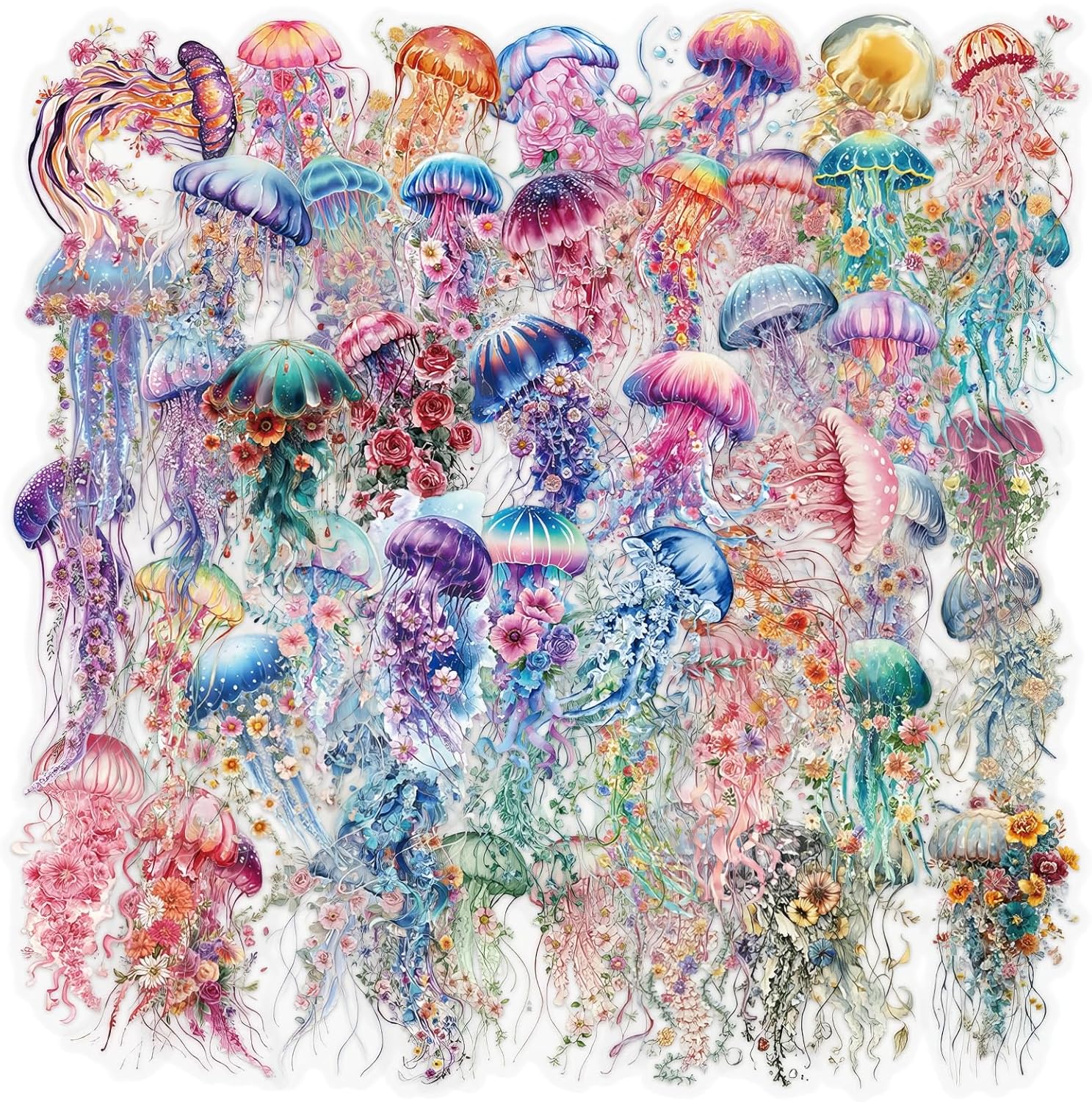 50PCS Jellyfish PET Clear Stickers Pack