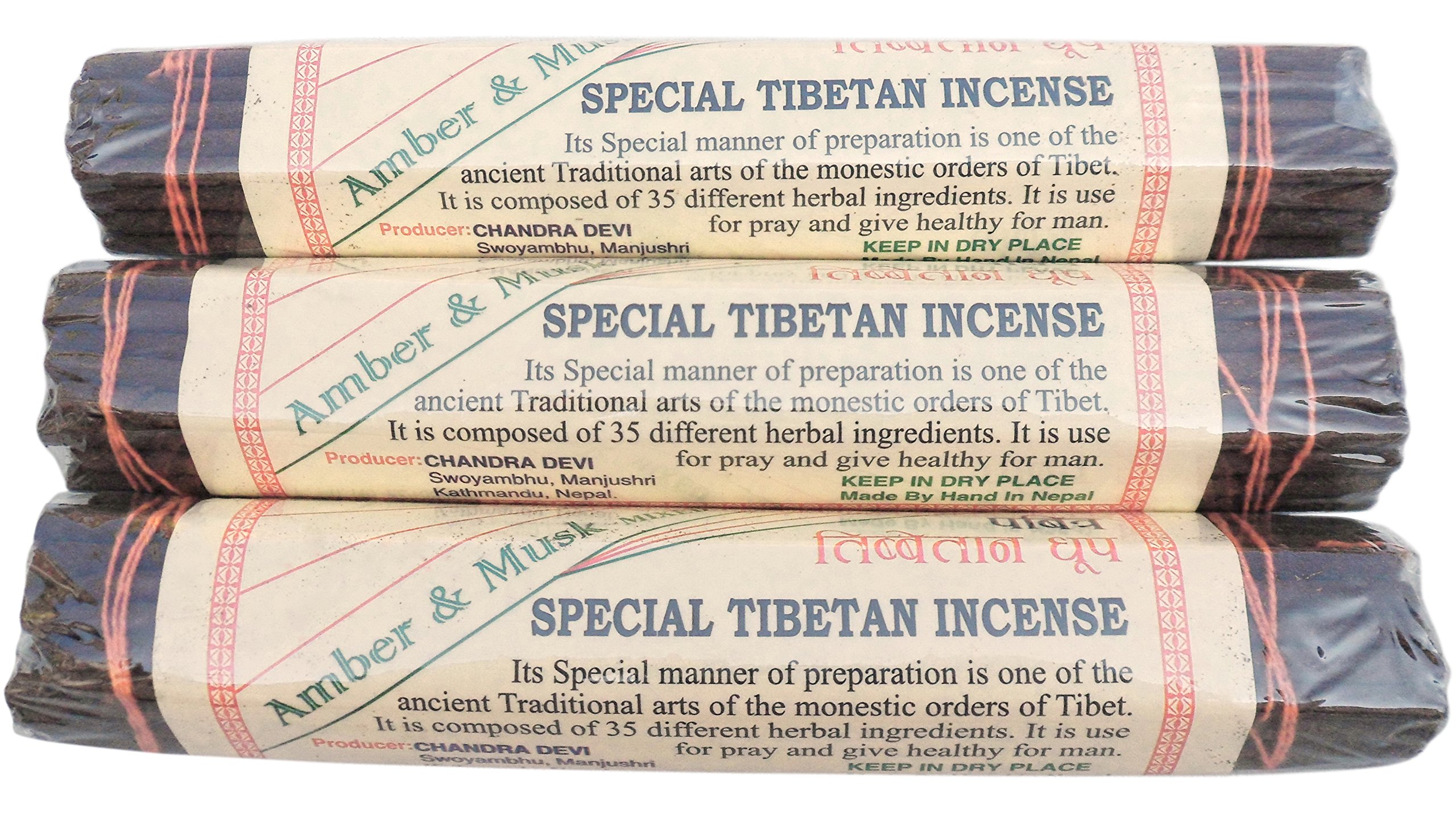 Pack of 3 Nepalese Herbal Incense Lord Buddha Goja Natural Herbal Sandalwood & Jasmine Amber & Musk Snow Lion (Amber/Musk 3 Pack)