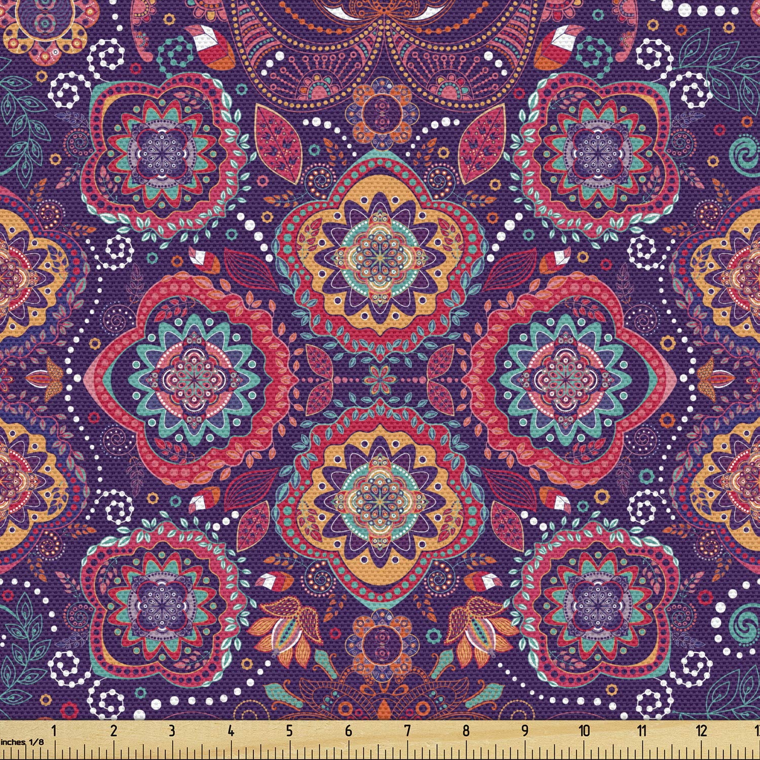Lunarable Batik Fabric by The Yard, Eastern Droplet-Shaped Paisley Inspired Traditional Forms Vivid Colors Image, Decorative Fabric for Upholstery and Home Accents, 2 Yards, Purple Pink