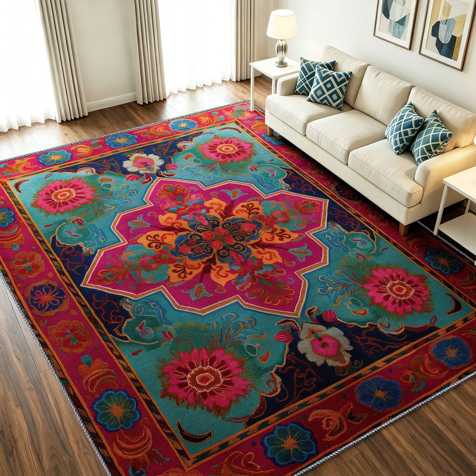 Dywan 80 x 150 cm Bardzo miękki, czeski tradycyjny można prać w pralce i antypoślizgowy, geometryczny haft kwiatowy dywan sypialnia wnętrze korytarz wejście kuchnia