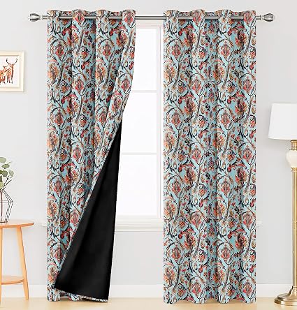 Ultimate Trends Premium Polyester Paisley Printed Traditional 90% Room Darkening Curtains for Window, 6 feet, Pack of 2 Piece ,Pine Blue, (UTCR-1389_BC_E)