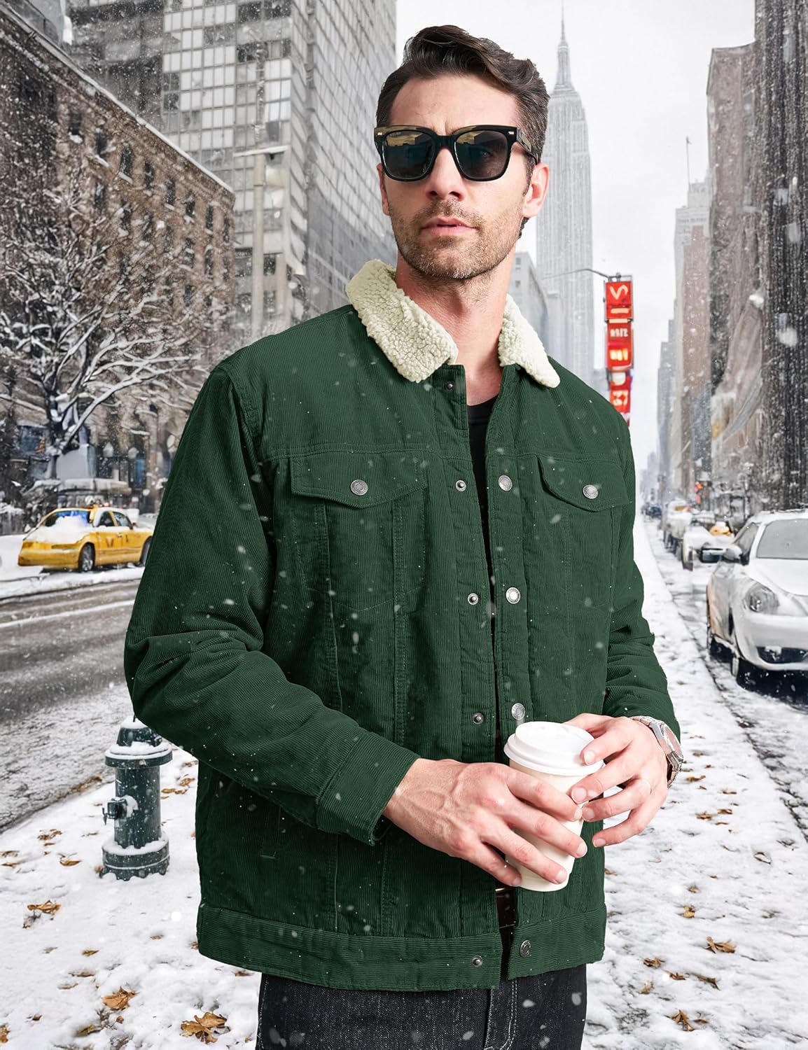 CRYSULLY Men's Corduroy Jacket Cotton Sherpa Lined Jacket Turn-Down Collar Jackets with 5 Pockets - Image 3