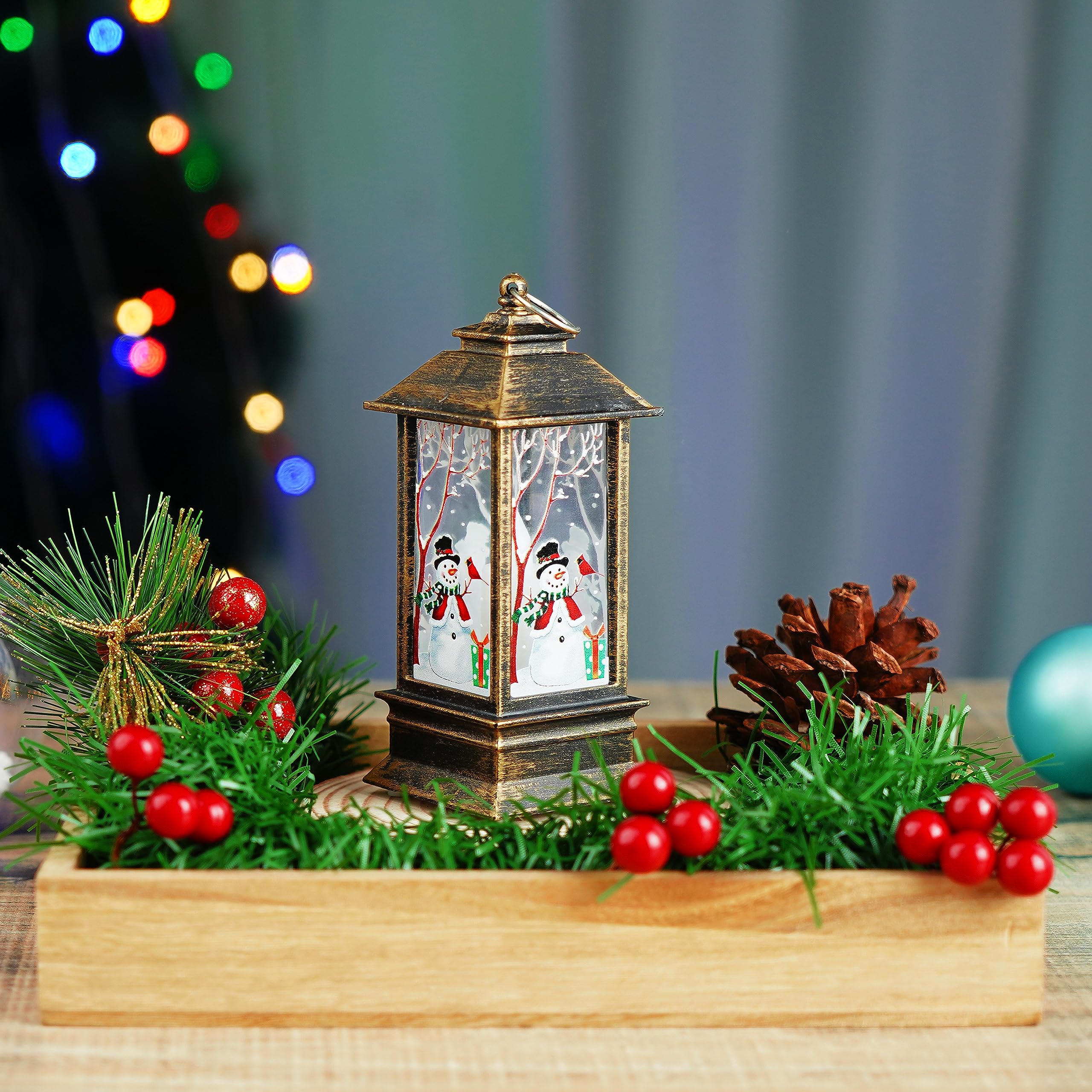 Belle Vous (4er Pack) LED Laterne Weihnachten - Deko Laterne Weihnachtslaterne LED Kerze zum Aufhängen - Vintage Laterne mit Weihnachtsmann, Schneemann & Elch - Für Innen-/Außen
