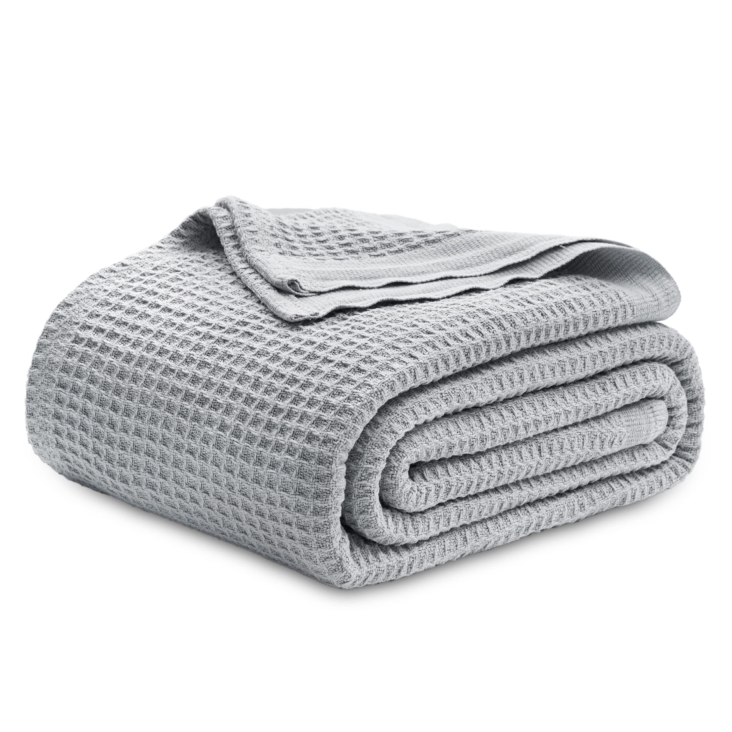 Bedsure Manta Sofá Verano Waffle - Manta Sofa Grande Algodón 100%, Manta Cama Suave y Transpirable, 220x240 cm, Gris