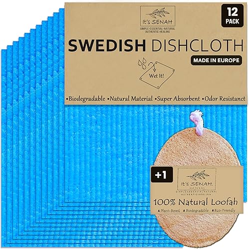 Paquete de 12 + 1 esponja de esponja para platos 100 % natural biodegradable para cocina, sin decoloración, sin olor, esponja de platos súper