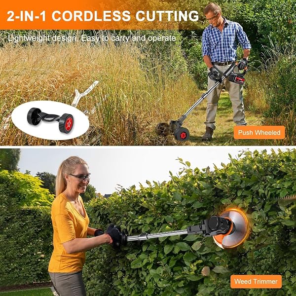 21V Cordless Strimmer, 2 in 1 Grass Trimmer/Edge Cutter, Electric Garden Strimmer with 2 x 3.0Ah Battery & Charger, 15cm Cutting Diameter Grass Strimmer, Trimmer Cordless for Weeds Flower Trees - 4