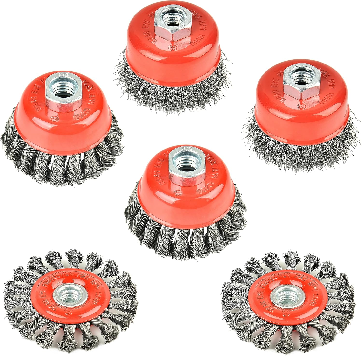 Aain Wire Cup Brush Set,6 Pack Wire Wheel for Angle Grinder,3 & 4 Inch Twisted Knotted & Coarse Crimped Cup Brush for Angle Grinders with 5/8"-11 UNC Thread Arbor for Removing Rust,Paint etc