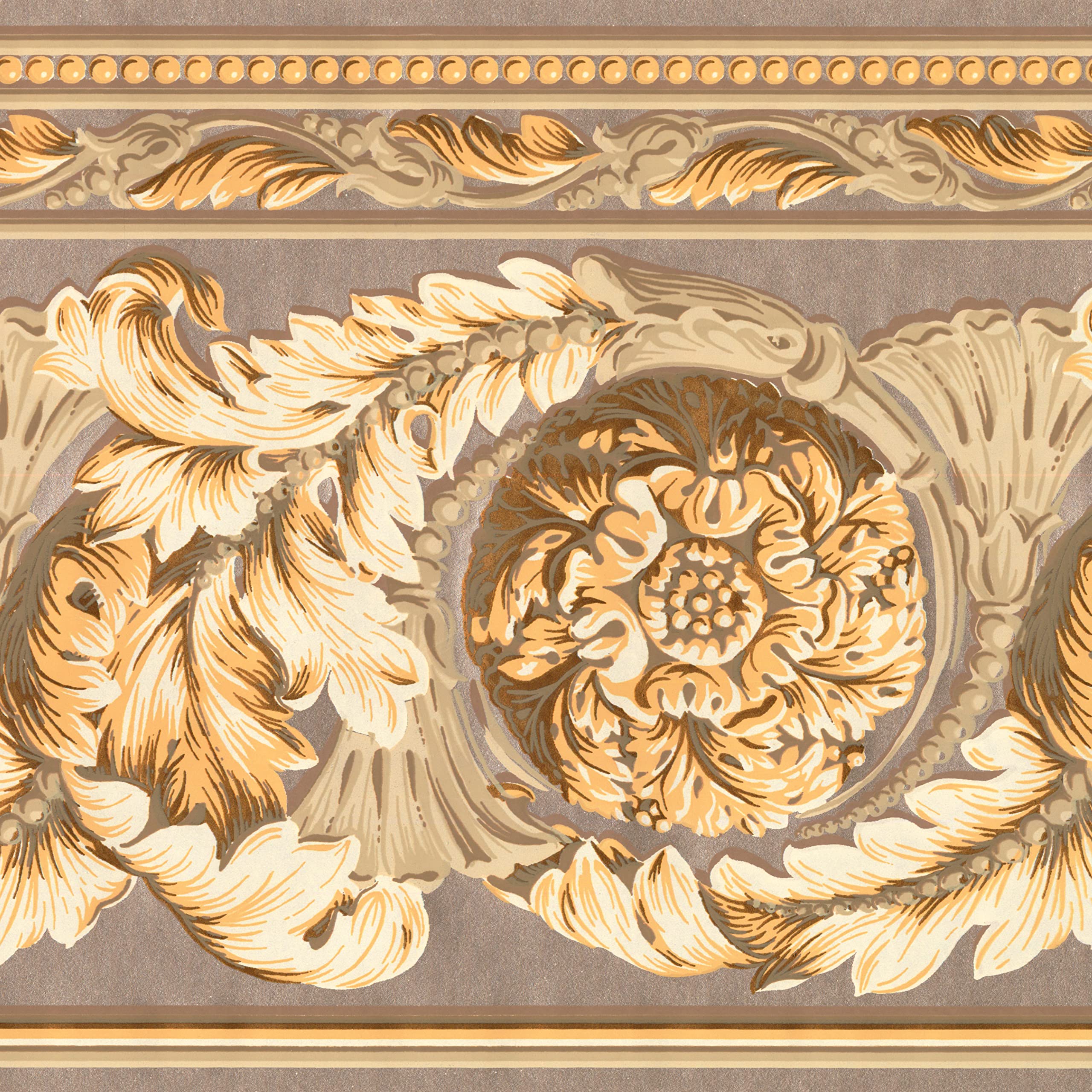 Cenefa de papel pintado Concord Wallcoverings para tapar juntas de pared con diseño floral beige