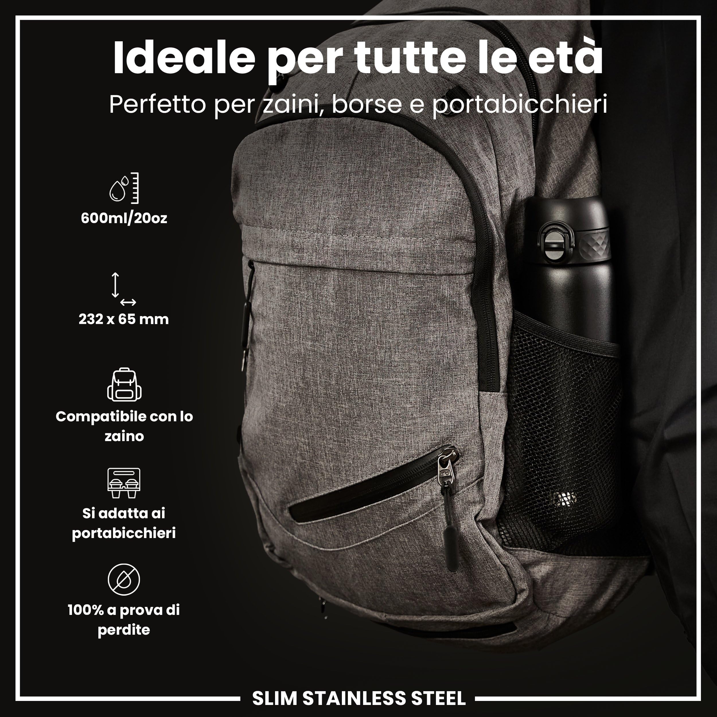 ION8 Borraccia a Prova di Perdite, Facile da Aprire, Serratura Sicura, Lavabile in Lavastoviglie, Senza BPA, Maniglia per il Trasporto, Adatta a Portabicchieri, Facile Pulizia