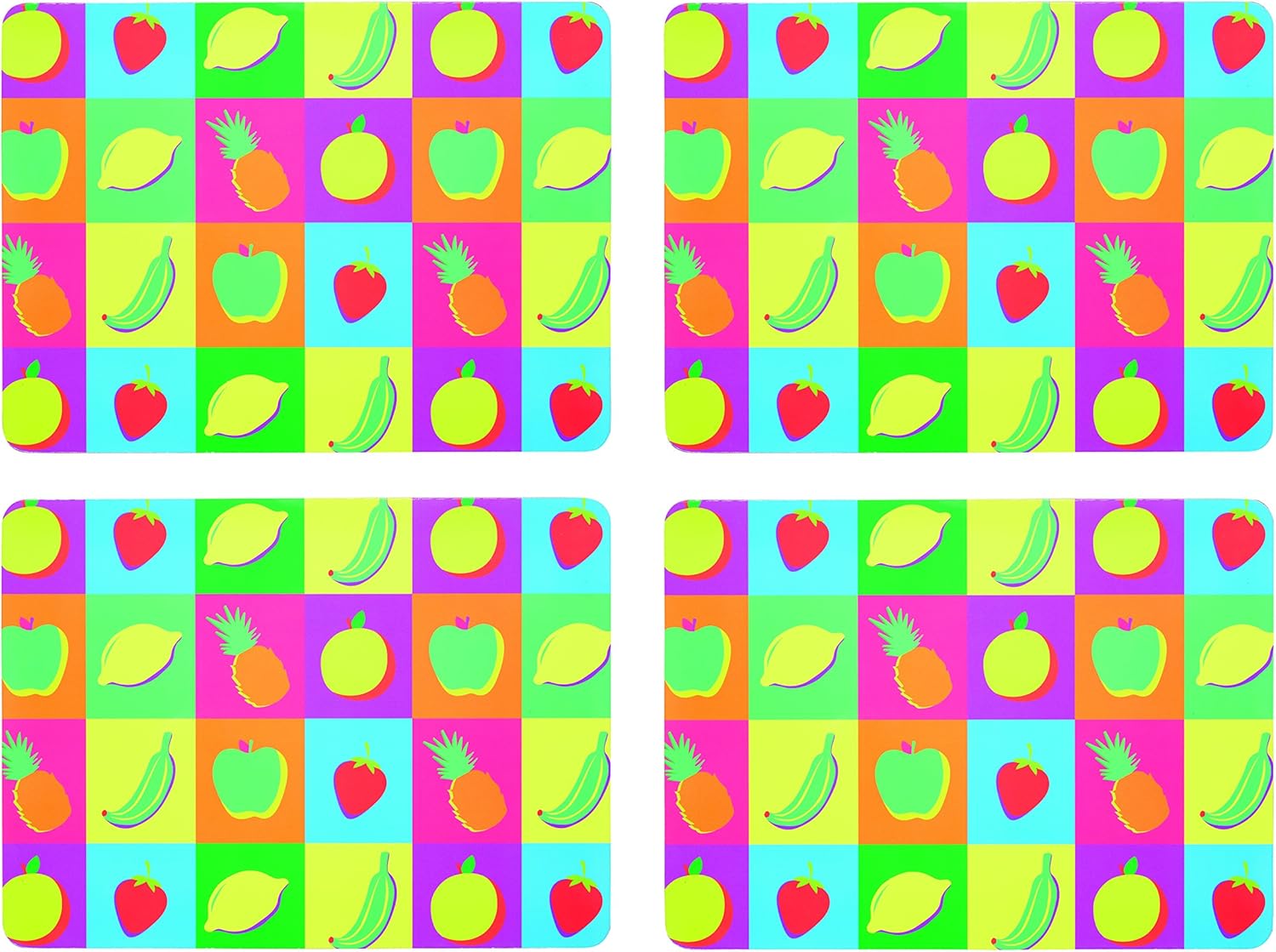 KitchenCraft Fruit Cork Backed Placemats, Set of 4, MultiColour