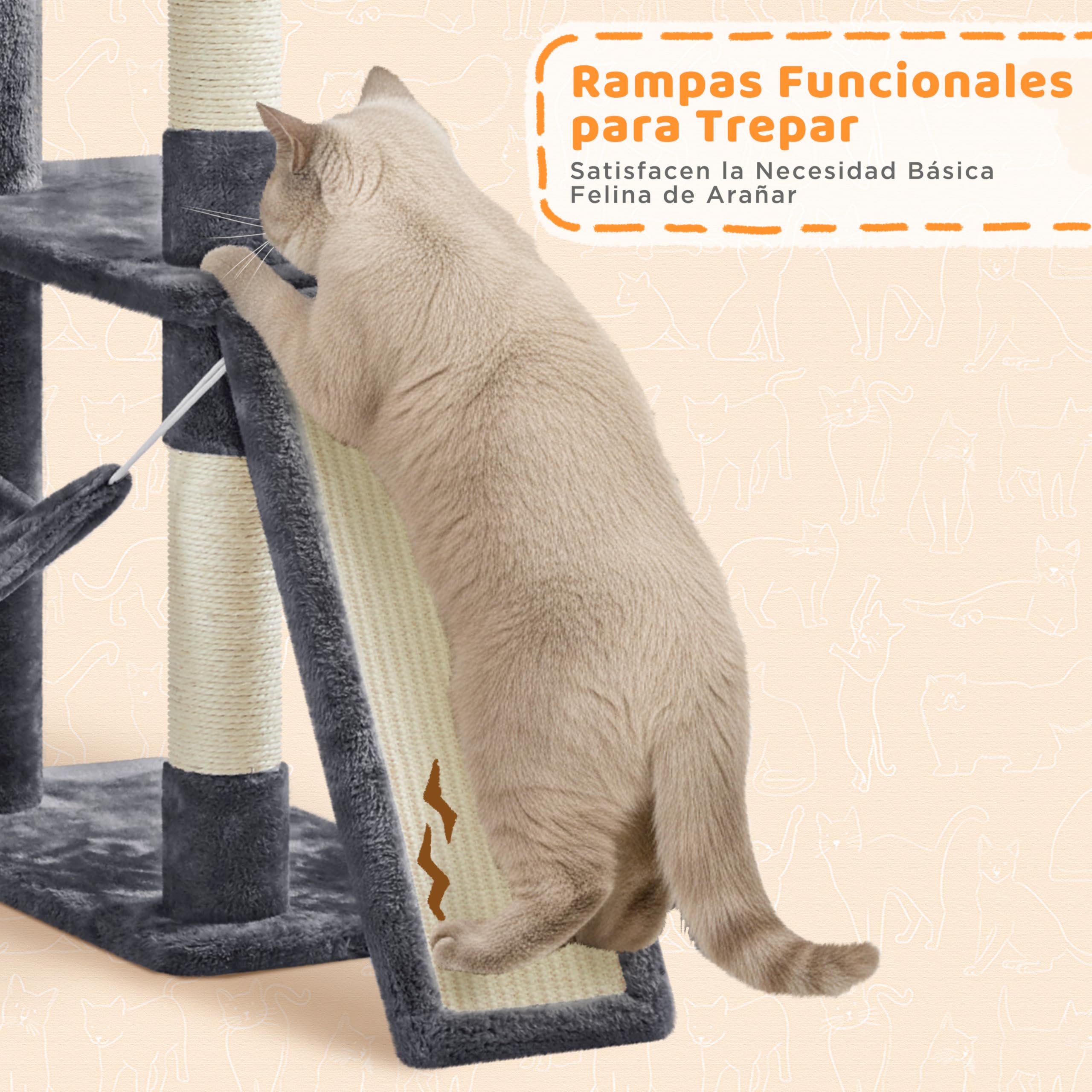 Yaheetech Rascador para Gatos 209 cm Torre Escalado Grande Gris Oscuro | Para Gatos grandes, Hamaca, Rampa sisal,Estabilidad, Fácil montaje, Duradero, Perca ancha, Cesta blanda, multifuncional