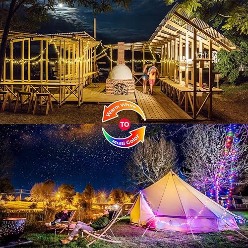 Vista 6 de JMEXSUSS Paquete de 2 luces solares de Navidad impermeables para exteriores, 100 LED de 33 pies, color blanco cálido y multicolor, luces solares