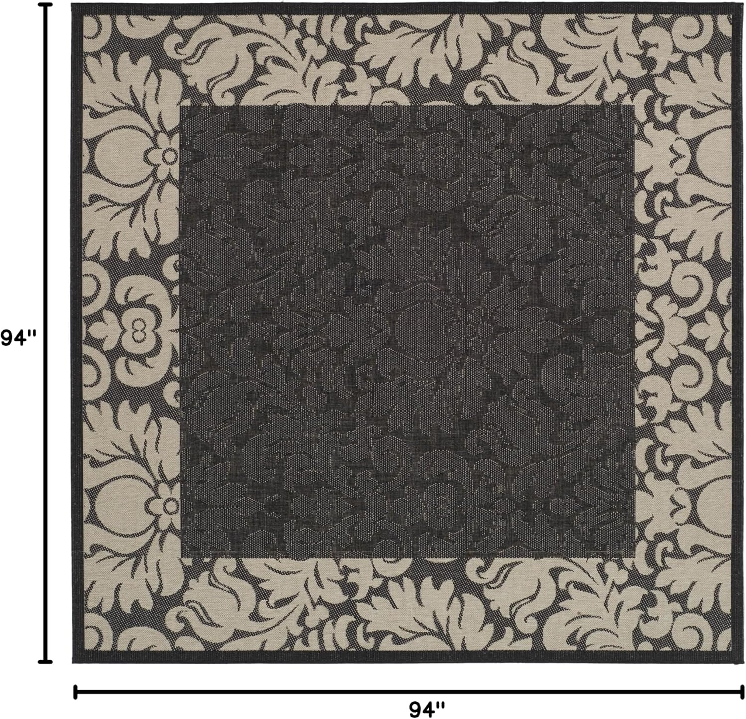 SAFAVIEH Washable Rug Outdoor Courtyard Collection - 7'10" Square, Black & Sand, Non-Shedding & Easy Cleaning, Ideal for Patio, Backyard, Mudroom (CY2727-3908)