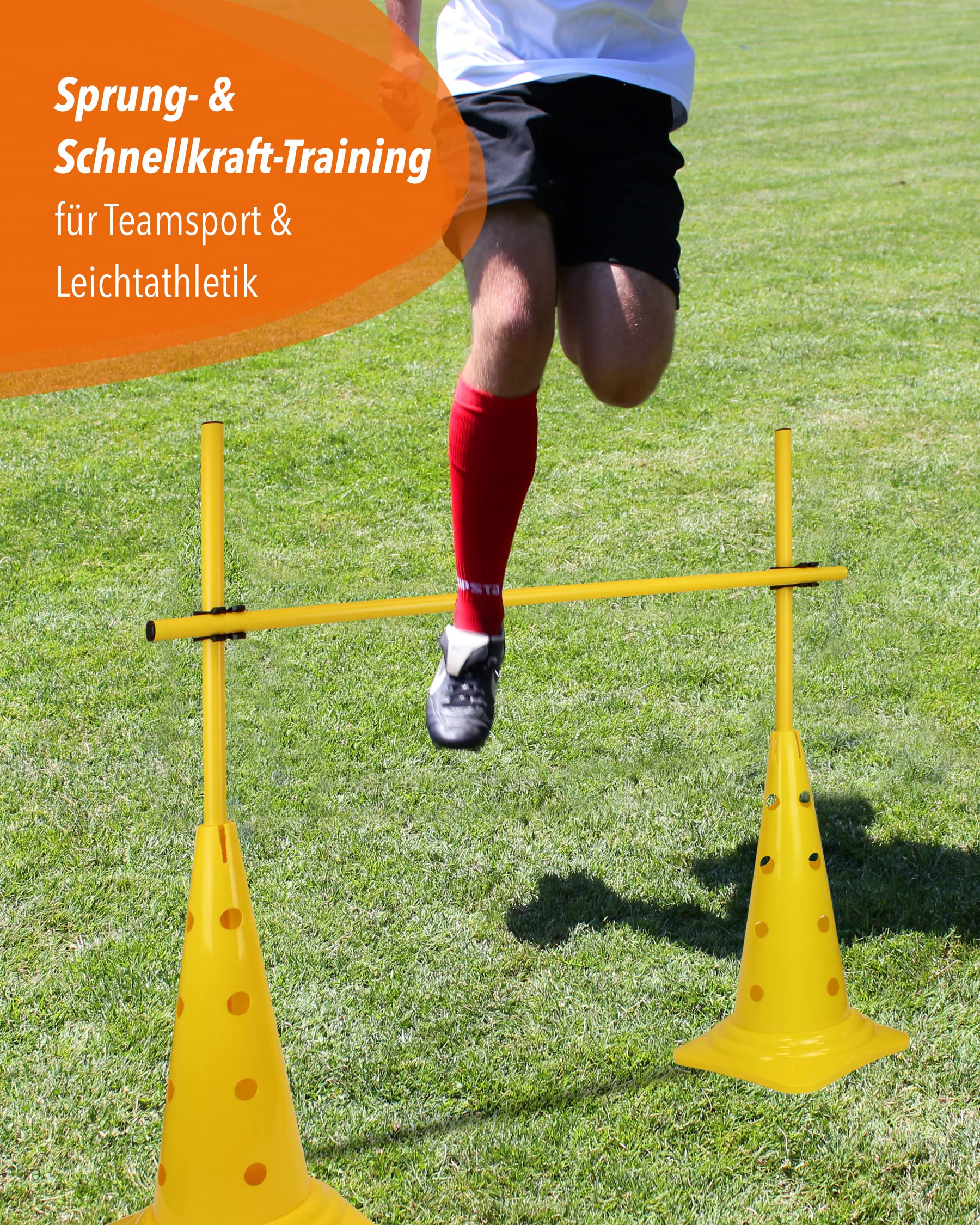 Set di ostacoli con 50 pali – 100 cm – Arancione – Ostacolo da allenamento con altezza regolabile – Ostacolo a innesto per agilità, calcio e sport cinofilo