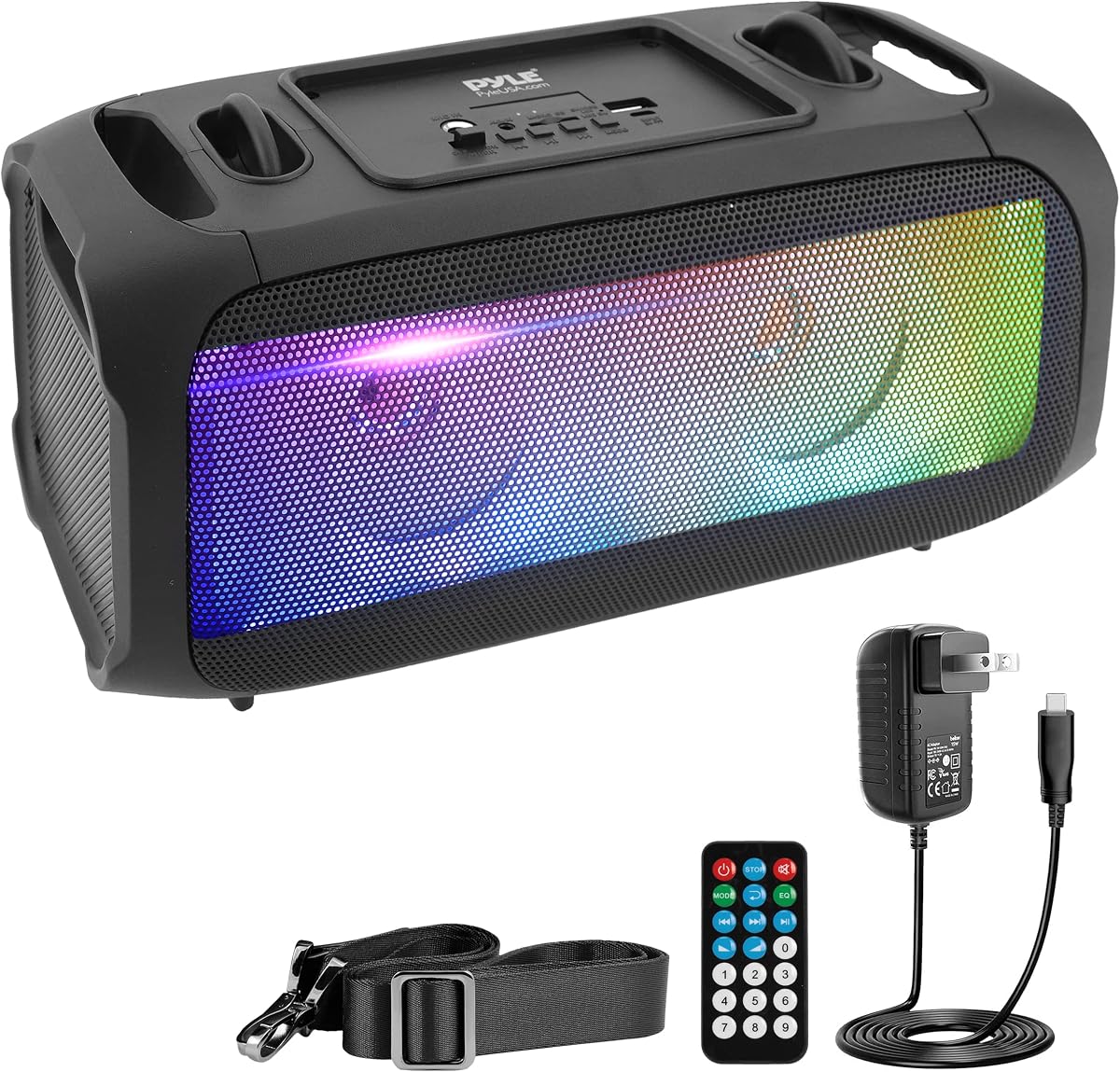 Pyle Altavoz portátil inalámbrico Bluetooth Boombox - Altavoz Boom Box recargable de 120 W Sistema estéreo portátil con barril fuerte - LED intermitente, radio FM/Aux/MP3/unidad flash USB/Micro SD y PPHP42B de 1/4", negro
