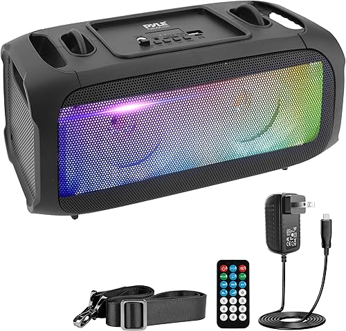 Pyle Altavoz inalámbrico portátil Bluetooth Boombox  Altavoz recargable de 120 W, sistema estéreo de barril portátil fuerte  LED intermitente, radio
