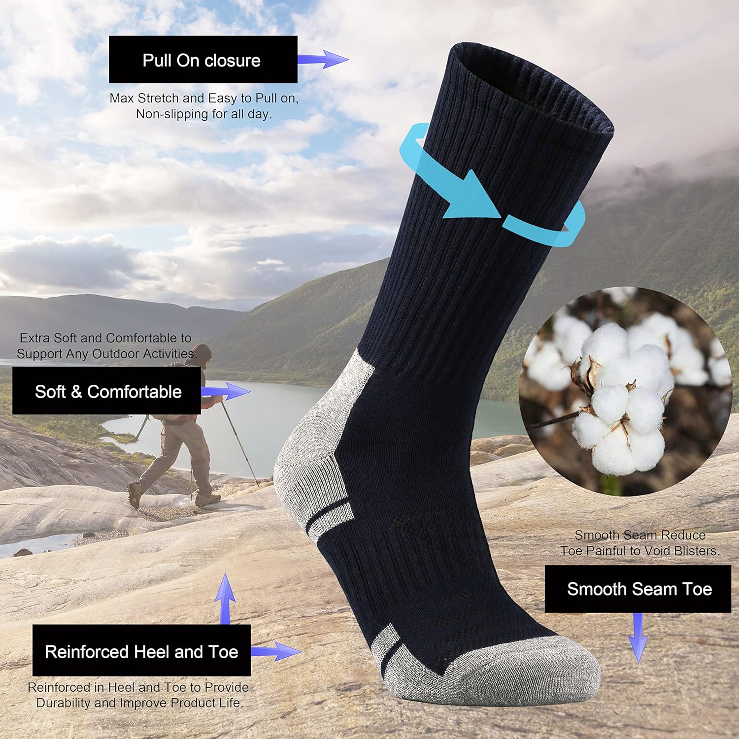 Ortis Men's Cotton Cushion Crew Socks Moisture Wicking Breathable Thick Warm Thermal for Athletic Heavy Duty Work Boot - Image 3