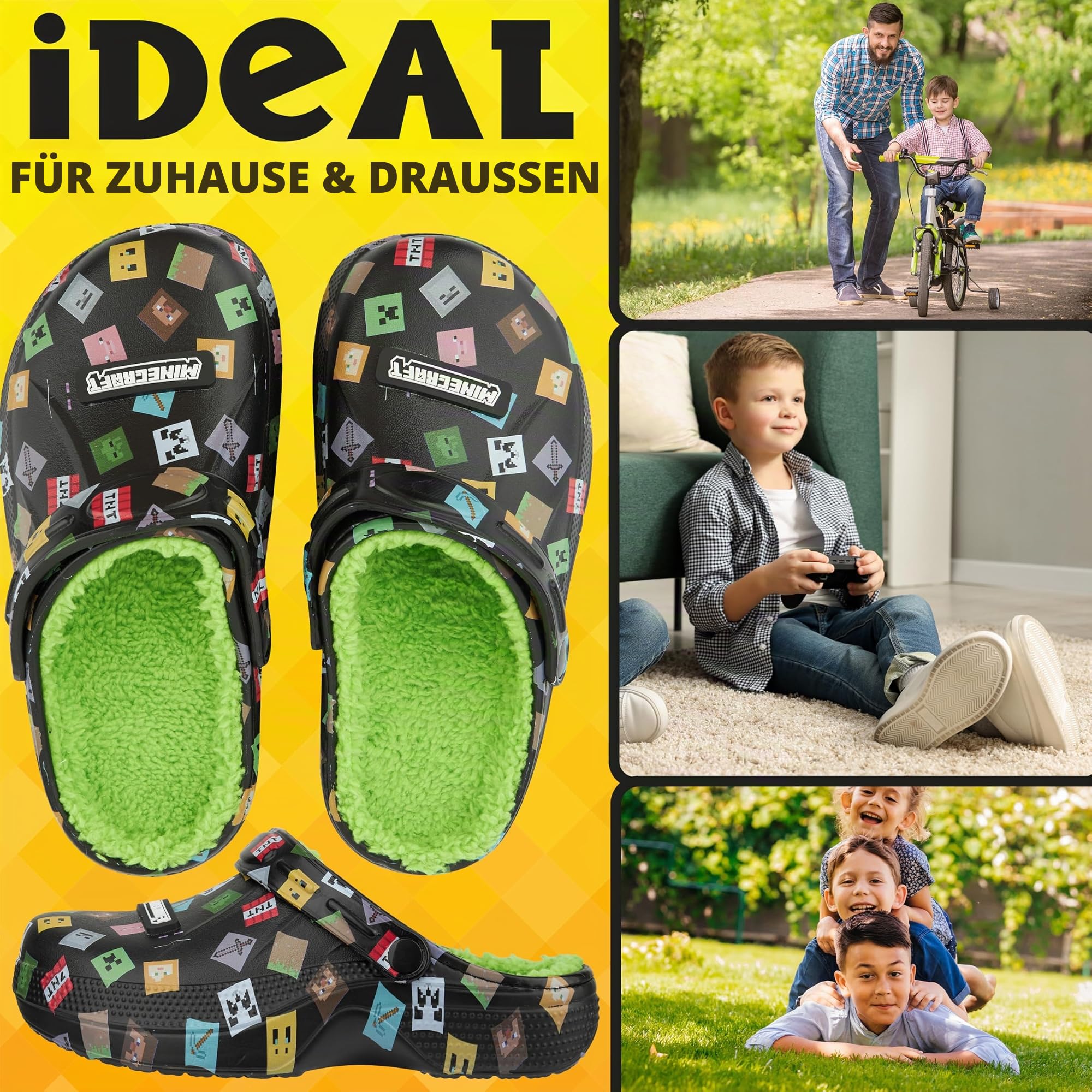 Get Trend Clogs Kinder Hausschuhe Jungen, Sherpa Gefüttert, Winter Pantoletten Plüsch mit Fersenriemen, Geschenk Idee
