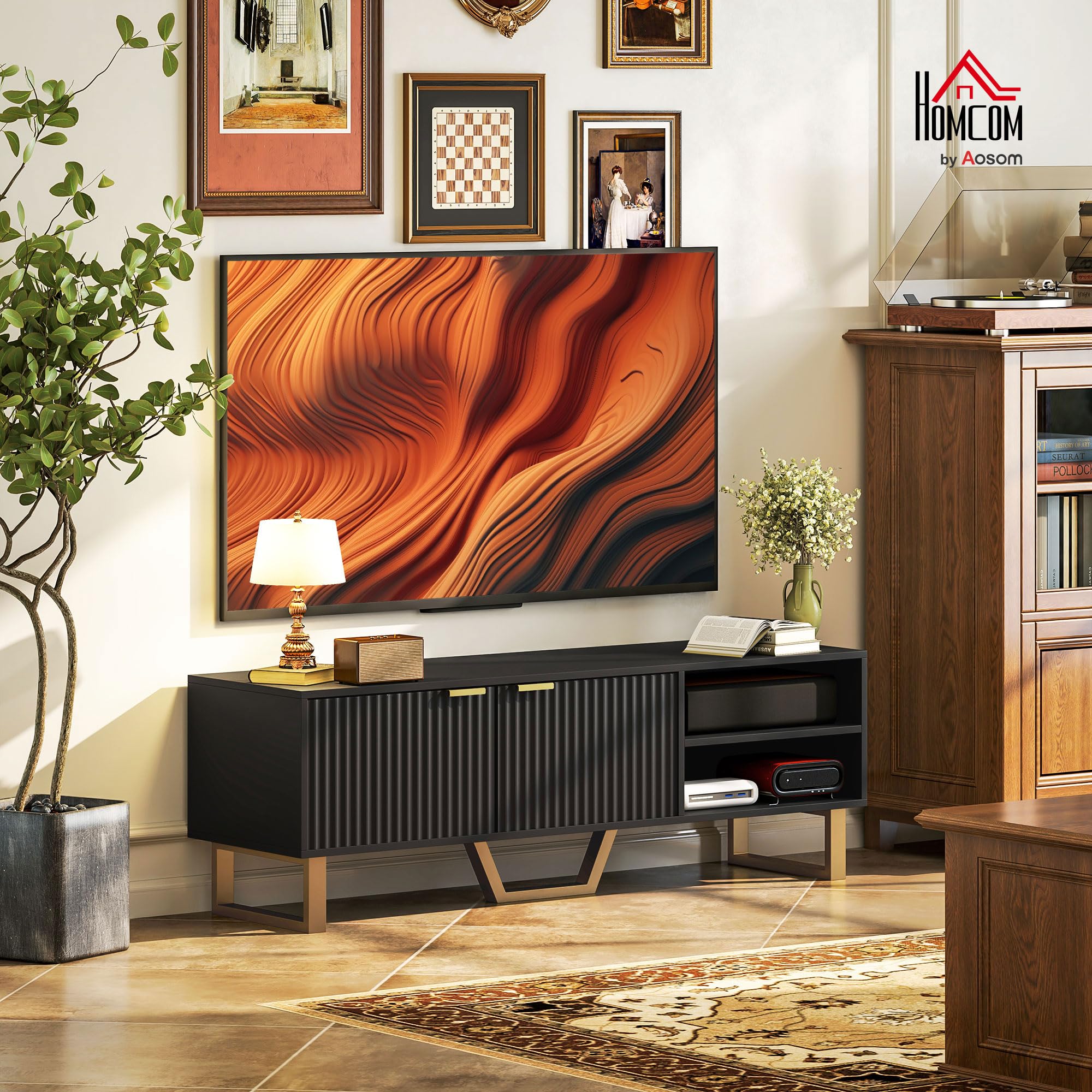 HOMCOM Meuble TV Bois Jusqu'à 70 Pouces 2 Portes 140 x 39 x 47 cm Noir