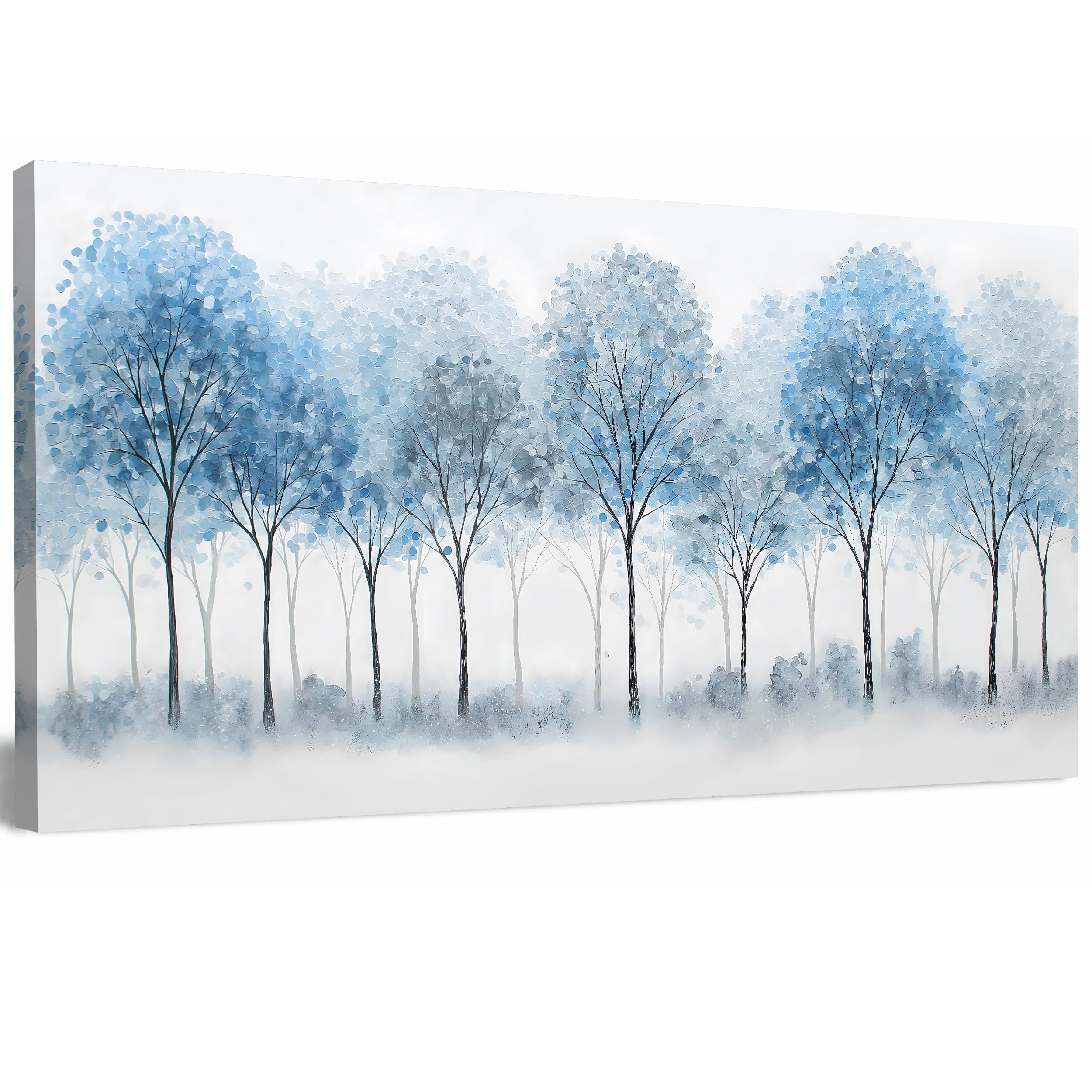 Trogonup Large Blue Forest Wall Art for Living Room White Misty Trees Landscape Pictures Artwork for Bedroom Office Canvas Prints Home Decor Ready to