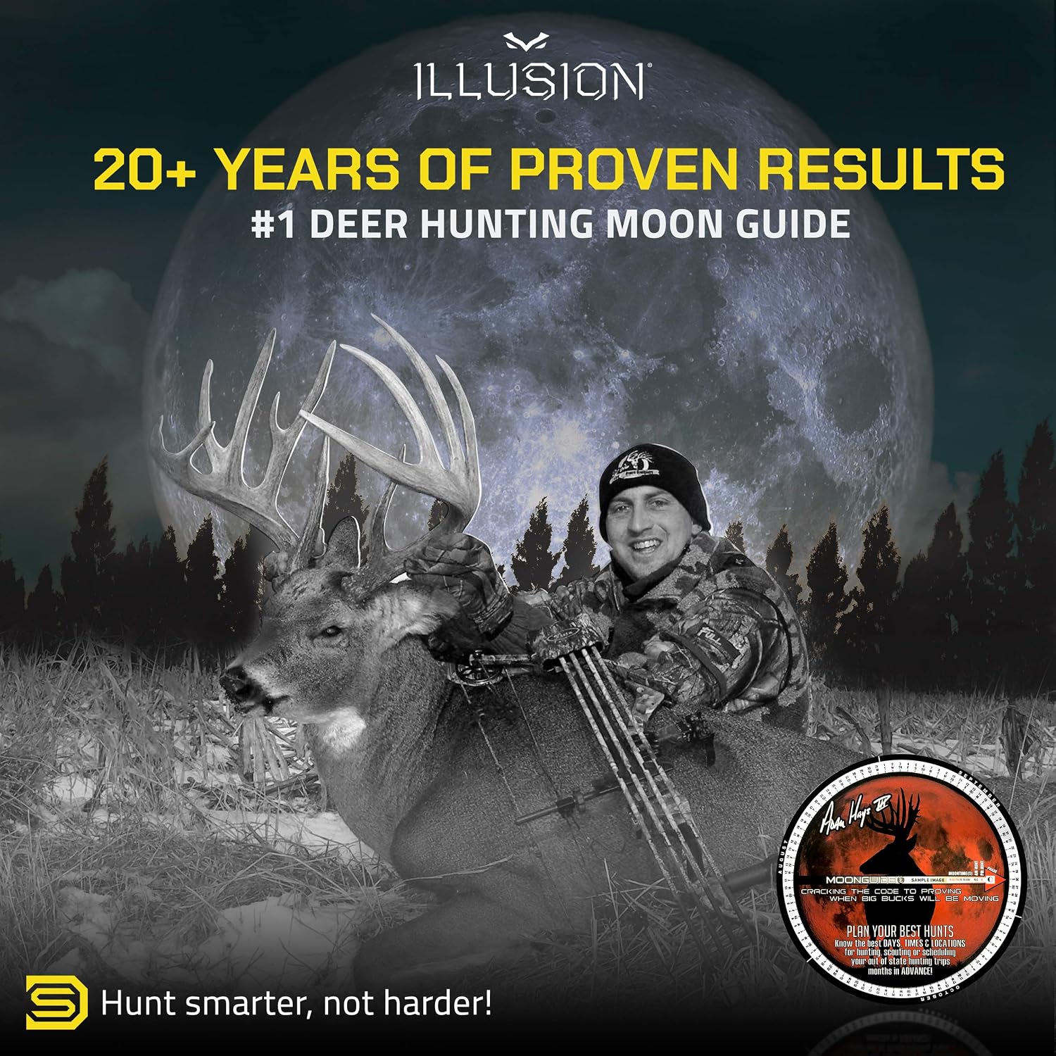 Illusion System's 2020 Moon Guide for Deer Hunting - Dates, Times, Locations - 20+ Years Of Testing - Portable (6″ diameter)