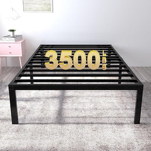 Marco de cama resistente de 18 pulgadas de alto, 3500 libras, plataforma de metal, almacenamiento máximo, base de colchón, soporte de listones de
