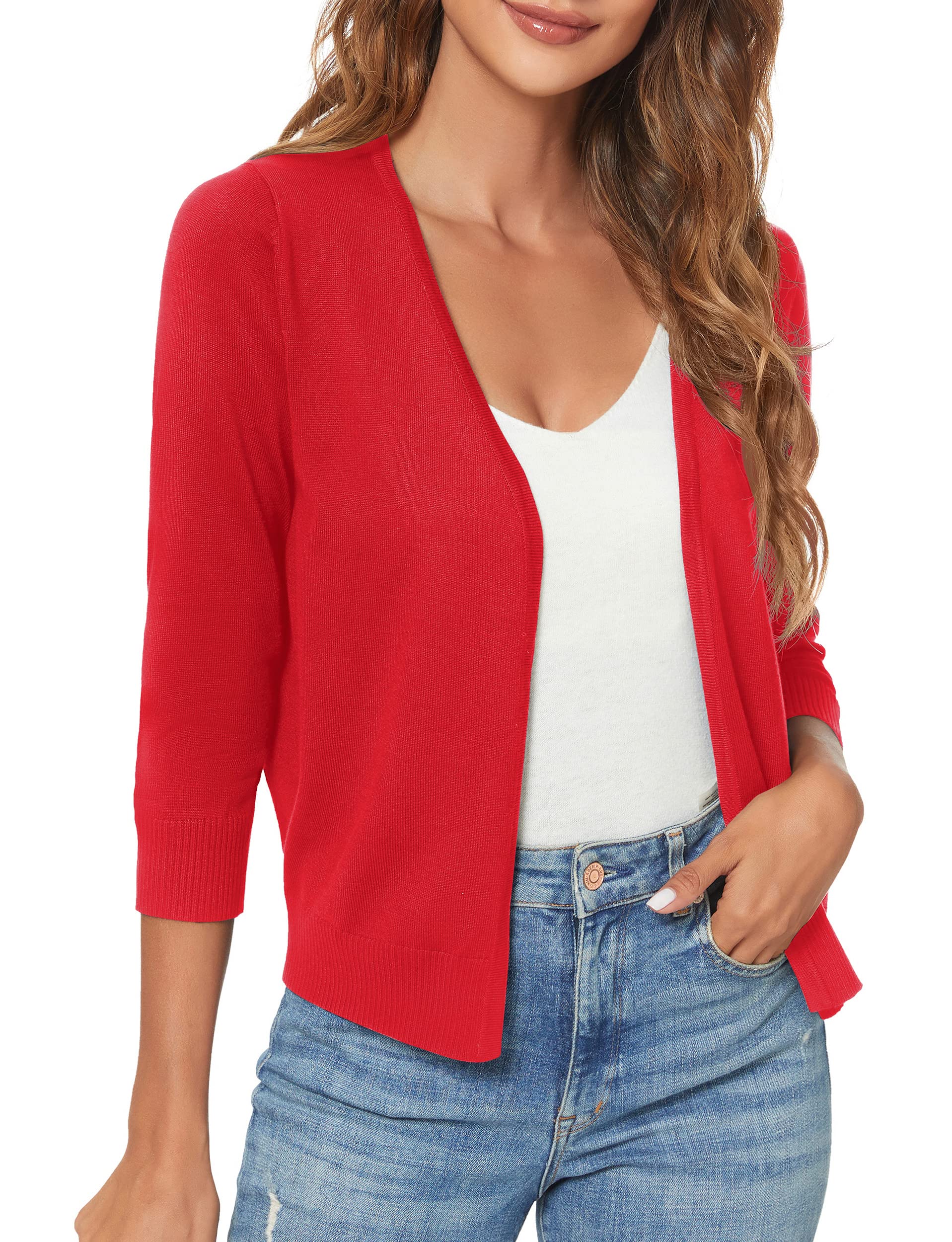Urban CoCo Women's 3/4 Sleeve Shrugs Open Front Cropped Sweater Cardigan