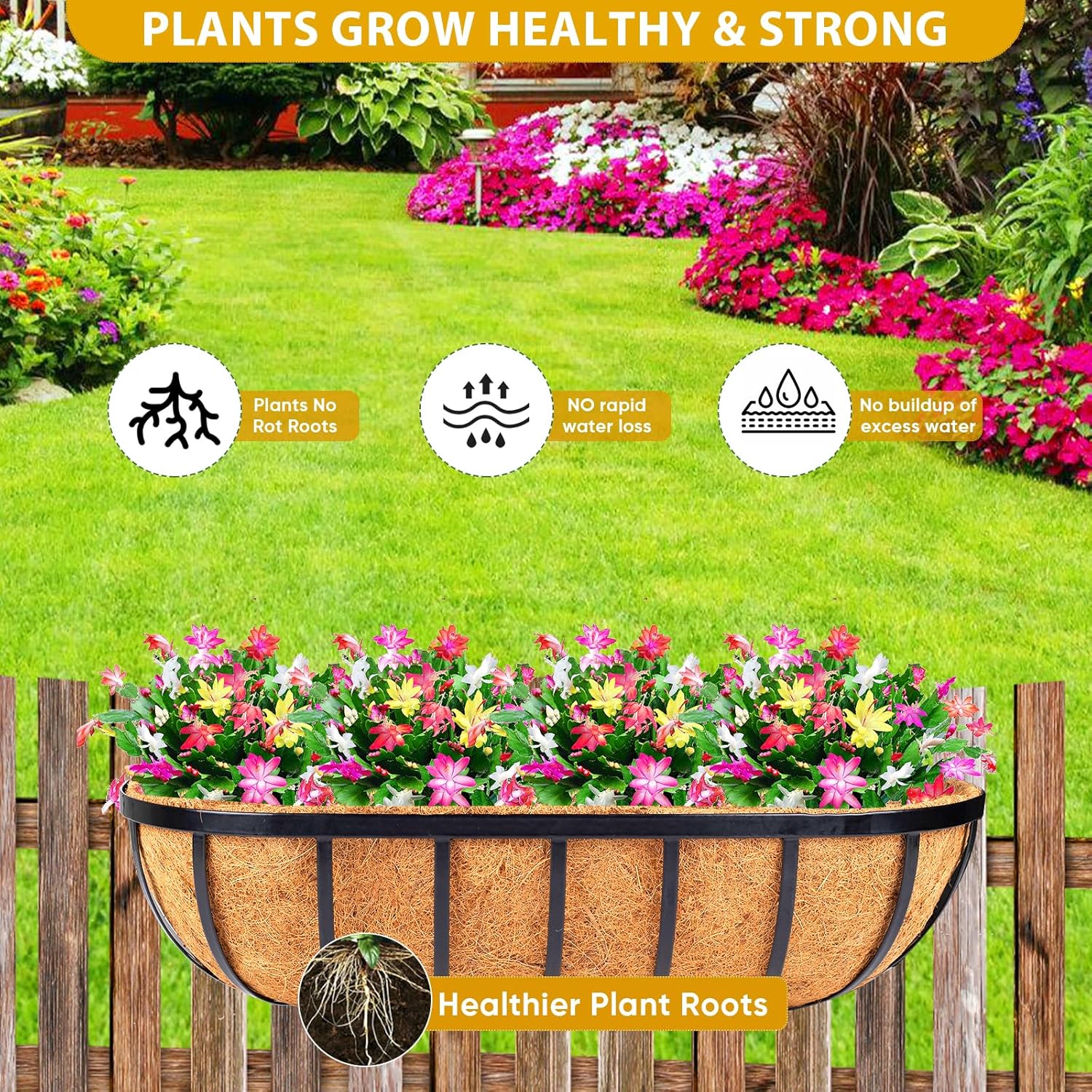 HKZ Coconut Liner for Planters - 4 Pcs 30 Inch Trough Coco Liners for Window Box, Natural Coconut Coir Fiber Planter Liners for Garden Fence Planter Flower Baskets