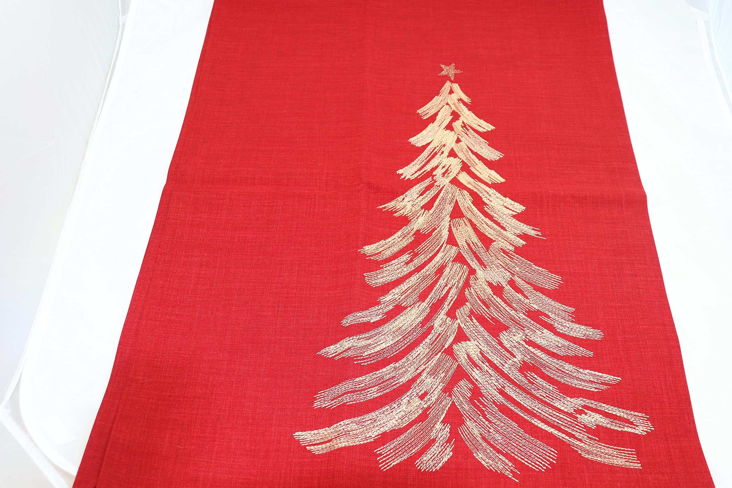 Sander Weihnachten Nash weihnachtsrot mit Goldstickerei Tischläufer 50 x 150cm Artikel 81869 Fb.26 100% Polyester gold Tannenbaum sehr edel Glitzer glitzernd Stickware 40° waschbar